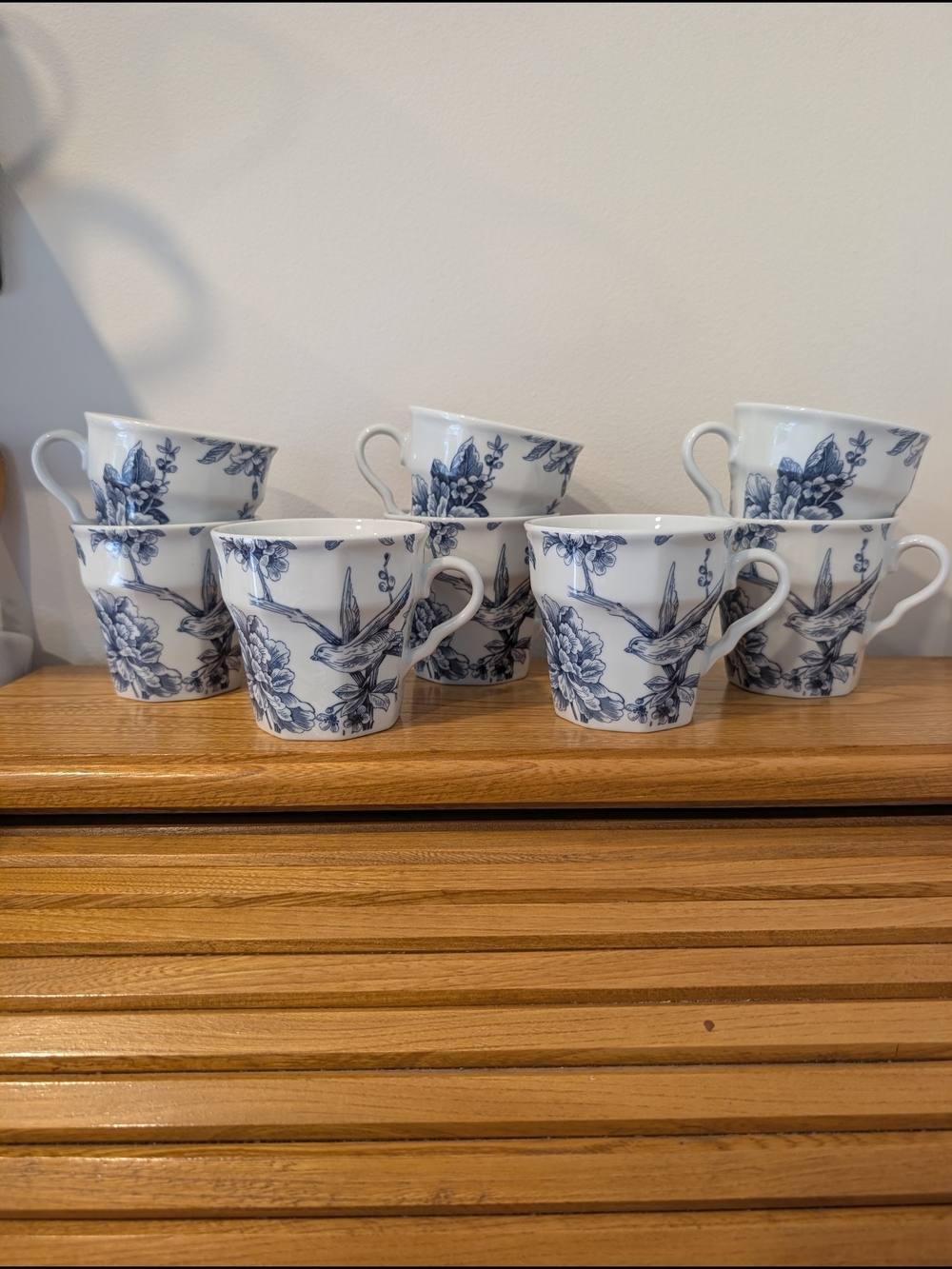 Blue Floral Porcelain Tea Cups - Set of 8 - Picture 4 of 9